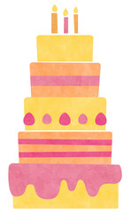 水彩のカラフルな5段重ねのタワーケーキ（イエロー系）