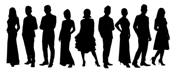 Silhouette of business people posing isolated on white