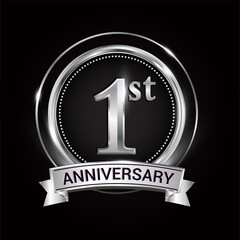 1st silver anniversary logo with ribbon and ring