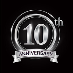 10th silver anniversary logo with ribbon and ring