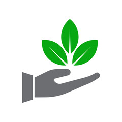 Plant leaf in hand icon design isolated on white background
