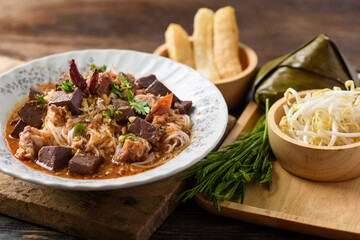 Northern Thai food (Khanom jeen nam ngeaw), local and culture food that is unique of Thailand