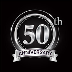 50th silver anniversary logo with ribbon and ring