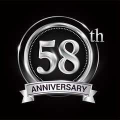 58th silver anniversary logo with ribbon and ring