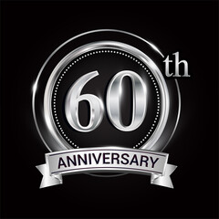 60th silver anniversary logo with ribbon and ring
