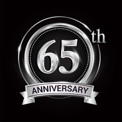 65th silver anniversary logo with ribbon and ring