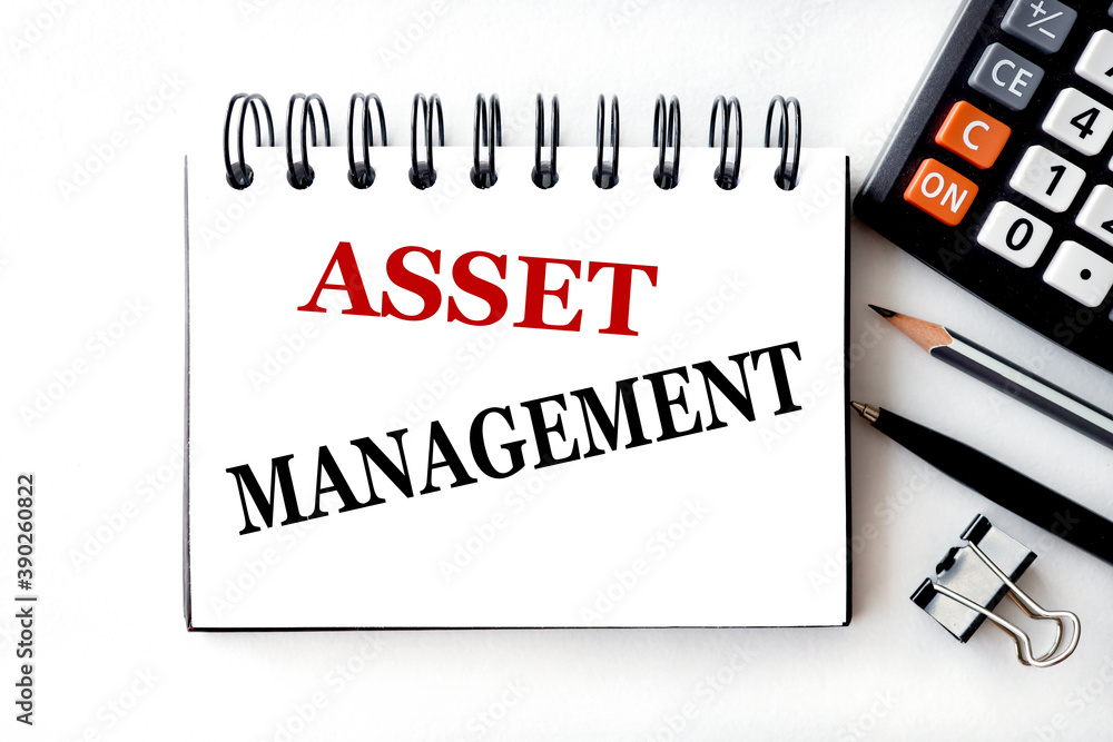 Poster asset management, text on white notepad paper on light background