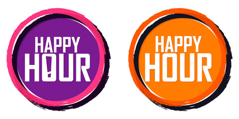 Happy Hour banners design template, sale tags, vector illustration