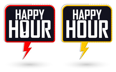 Happy Hour banners design template, sale tags, vector illustration
