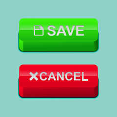 Button save and cancel isolated on background vector illustration.