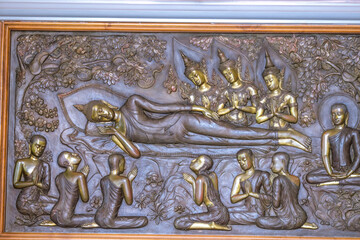 Reclining Buddha Temple Wat Pa Phu Kon-Udon Thani:June18,2020,the atmosphere inside the Reclining Buddha Temple,the Lecturer, Mahamuni Buddha, located on a high mountain in the Yung area,thailand