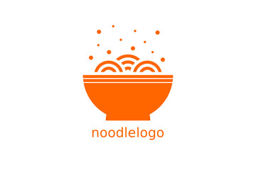 Orange noodle logo design template showing noodle and bowl illustration isolated on white background