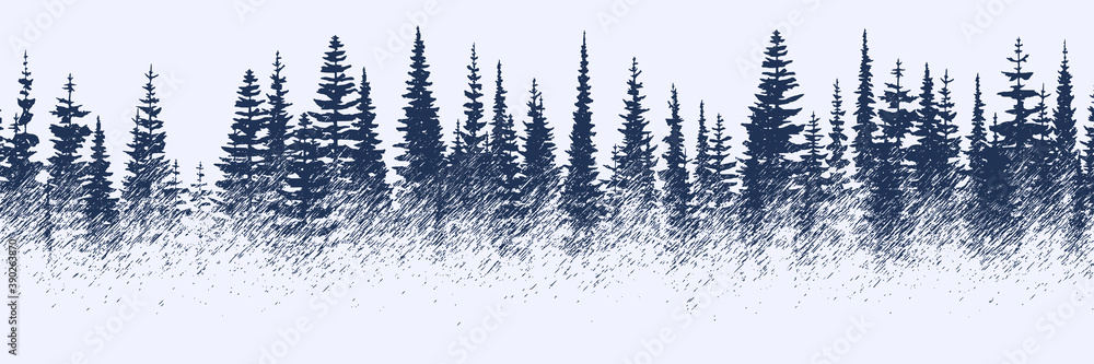 Wall mural vector sketch, banner. forest, imitation of a pencil drawing.