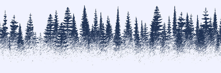 Vector sketch, banner. Forest, imitation of a pencil drawing.