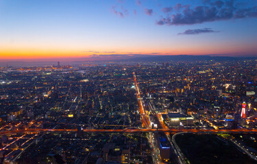 大阪風景　マジックアワー　2020年10月　天王寺から大阪湾　神戸方面を望む
