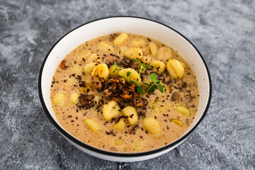 plant-based food, vegan mushroom gnocchi with dairy-free sauce