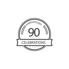 90 Years Anniversary Celebration Retro Vector Template Design Illustration