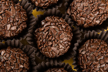Brigadeiro.Traditional brazilian sweet chocolate. Granulated chocolate.