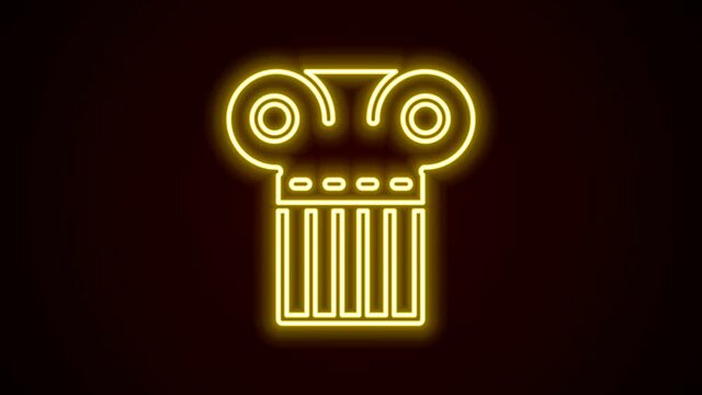 Glowing neon line Ancient column icon isolated on black background. 4K Video motion graphic animation
