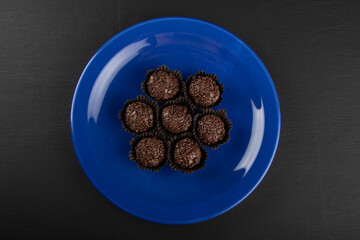 Brigadeiro.Traditional brazilian sweet chocolate. Granulated chocolate.