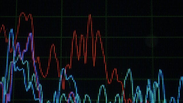 Creation of Audio Content. Sound Equalizer. Audio Beat React Color Visualisation Effect, Sound Waves. Liquid Crystal Structure IPS Matrix. Digital Electronic Equalizer on a Computer Monitor. Tune Bar