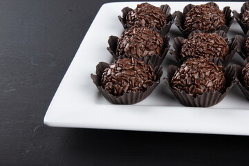 Brigadeiro.Traditional brazilian sweet chocolate. Granulated chocolate.