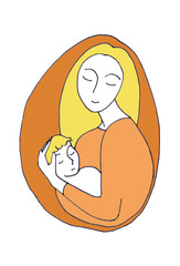 Mother and child, Christmas, motherhood, graphic color sketch on a white background