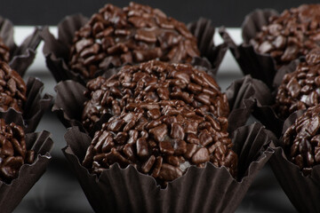 Brigadeiro.Traditional brazilian sweet chocolate. Granulated chocolate.