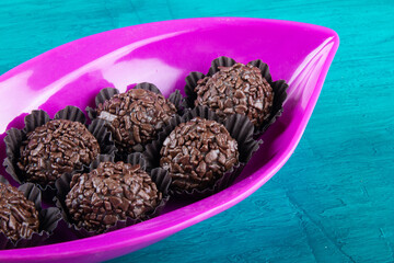 Brigadeiro.Traditional brazilian sweet chocolate. Granulated chocolate.