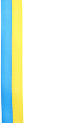Ribbon with colors of national Ukrainian flag isolated on white, top view