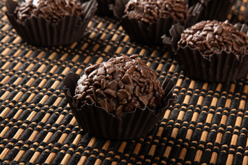 Brigadeiro.Traditional brazilian sweet chocolate. Granulated chocolate.