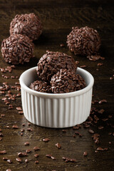 Brigadeiro.Traditional brazilian sweet chocolate. Granulated chocolate.