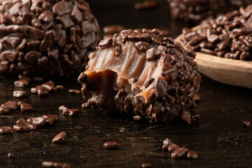 Brigadeiro.Traditional brazilian sweet chocolate. Granulated chocolate.