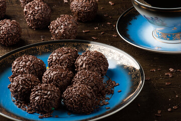 Brigadeiro.Traditional brazilian sweet chocolate. Granulated chocolate.