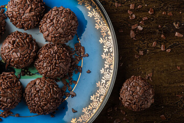 Brigadeiro.Traditional brazilian sweet chocolate. Granulated chocolate.