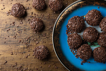 Brigadeiro.Traditional brazilian sweet chocolate. Granulated chocolate.
