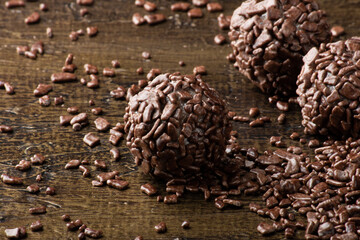 Brigadeiro.Traditional brazilian sweet chocolate. Granulated chocolate.