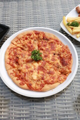 Delicious fresh pizza on table