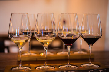 Wine glasses in filled with traditional Slovenian wine in Ljubljana.