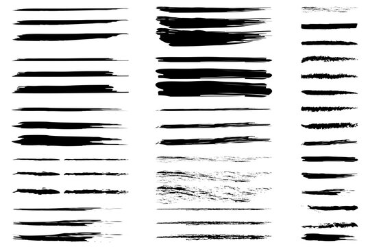 Grunge lines in brush style. Set of ink stripes. Splash graffiti. Vector image. Stock photo.