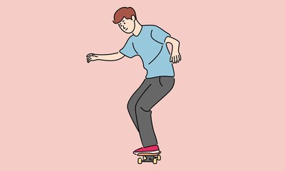 Boy Skateboarding in Park, Teenager playing skateboard