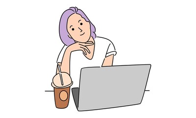 Woman sitting on the chair and working with laptop