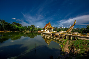 Fototapeta premium background of important religious sites in Ubon Ratchathani province of Thailand,with ancient pagodas and beautiful churches,for future generations to study the history(Wat Sa Prasan Suk)