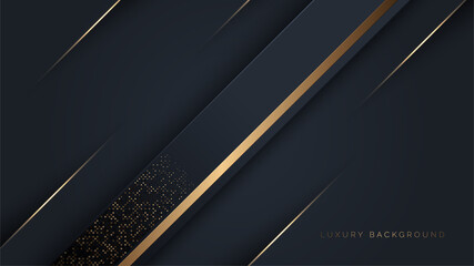 Abstract luxury black and gold lines with glitter doted abstract background. Elegant for wallpaper magazine, brochure, banner, poster, business card template.