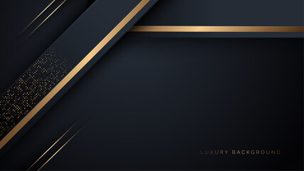 Abstract luxury black and gold lines with glitter doted abstract background. Elegant for wallpaper magazine, brochure, banner, poster, business card template.