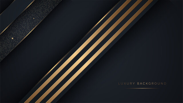 Abstract luxury black and gold lines with glitter doted abstract background. Elegant for wallpaper magazine, brochure, banner, poster, business card template.