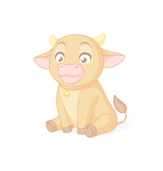 Cute baby calf sitting. Vector illustration on white background.