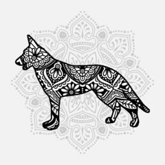 Vector illustration of a Dog mandala for coloring book. Dog Mandala for Silhouette Cameo and Cricut.