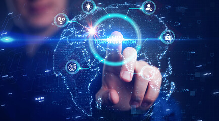 Concept of digitization of business processes and modern technology. Digital transformation.