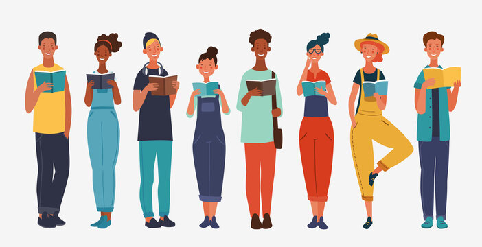 Young people reading books. Back to school, Study, Learning, Knowledge and Education vector concept
